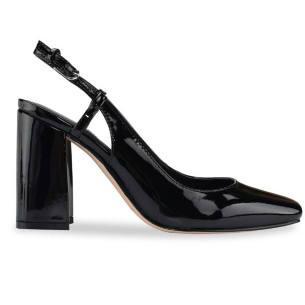 Marc Fisher Heel Pumps Black Patent Leather Valana Block - SZ 9